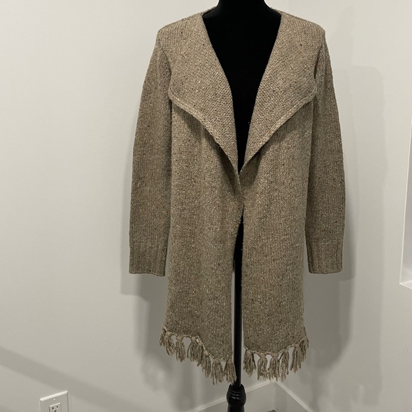 Bass Tan Fringed Long Cardigan - Picture 2 of 12
